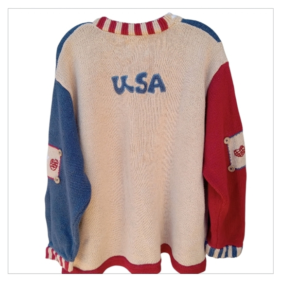 Vintage Sweater America USA Storybook Knits Star Button Up Red White Blue 2X - Picture 2 of 10